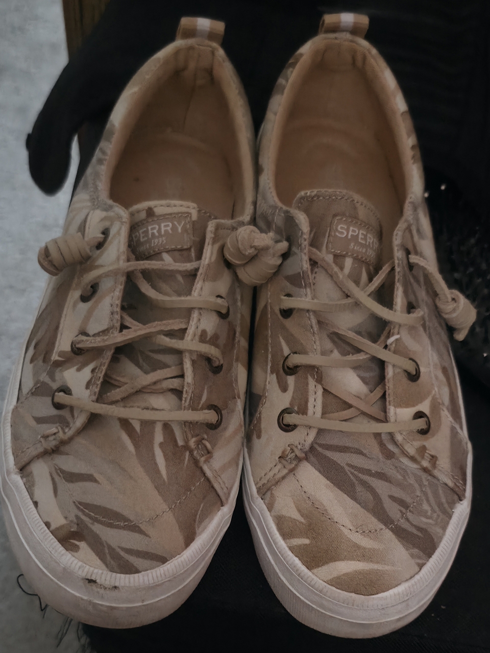 Sperry Women’s Beige and Tan Camo Slip-On Sneakers